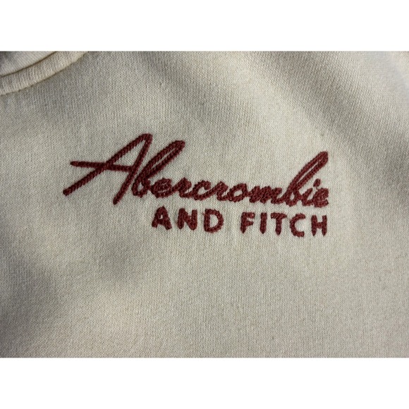 Abercrombie & Fitch Cream Palm Tree Embroidered Hoodie Sweatshirt Mens XS - Picture 8 of 12